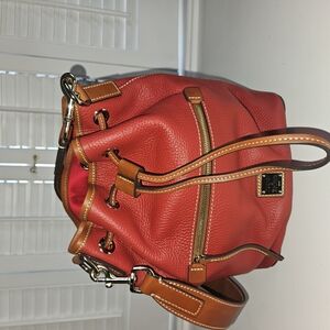 Dooney & Bourke Red Leather Bucket Drawstring  Bag